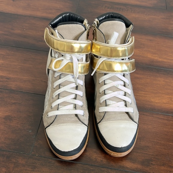 Maje Metallic Gold and White High-Top Sneakers size 40 Y2K 90's - Picture 2 of 14